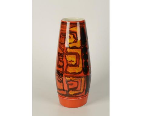 A LARGE POOLE POTTERY DELPHIS VASE, shape no. 85, decorated in early glazes in tones of red and black in an abstract design, 