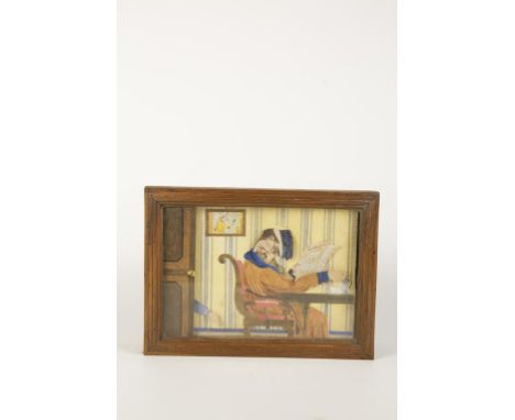 AN AUTOMATON CLOCKWORK PICTURE the articulated watercolour picture of a man seated reading Il Secolo newspaper, possibly 19th