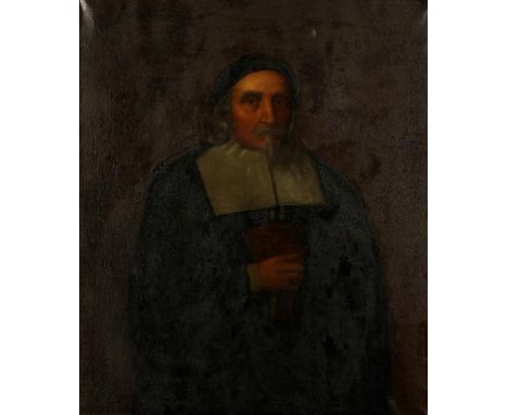 ANGLO-AMERICAN SCHOOL, 19th century, a half length portrait of John Endecott, in puritanical dress, oil on canvas, 37" x 31.5