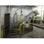 Vegetable stainless receiving hopper conveyor bunker type, approx 10 ft w x 24 in h x 4 ft deep