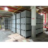 (58) Galvanized bins, corrugated, perforated, stackable [1st Flr Vegetable Receiving Dept]