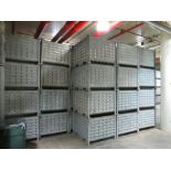 (58) Galvanized bins, corrugated, perforated, stackable [1st Flr Vegetable Receiving Dept]