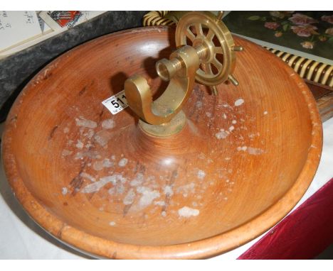 A treen bowl with nutcracker in form of ships wheel