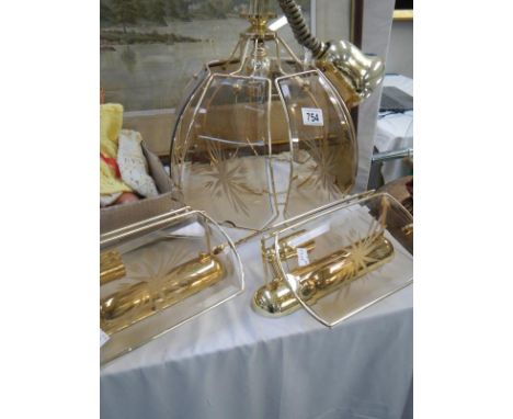 A glass ceiling light and 2 matching wall lights