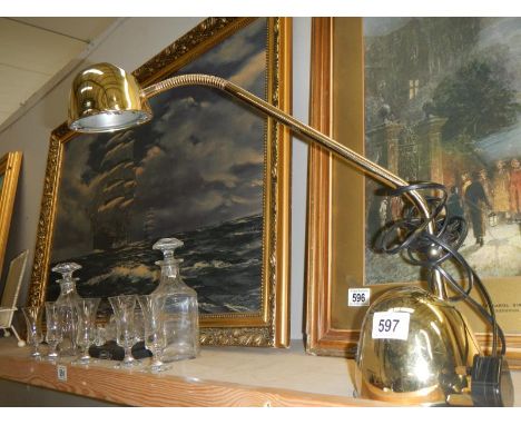 A brass desk lamp
