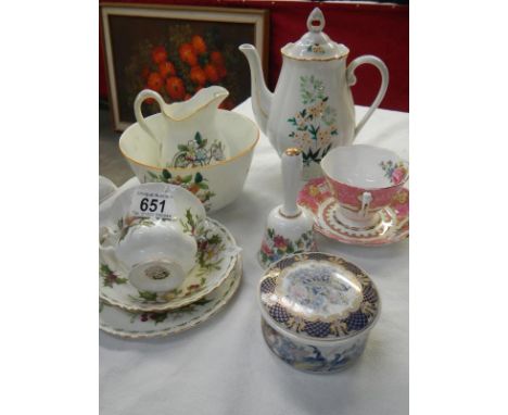 A quantity of pottery and china items including trios, teapot etc