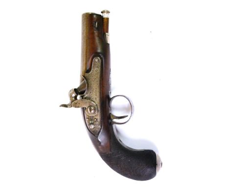 A 19th Century Percussion Pocket Pistol by W Bond, converted from a flintlock, the 9cm sighted steel barrel stamped LOMBARD S