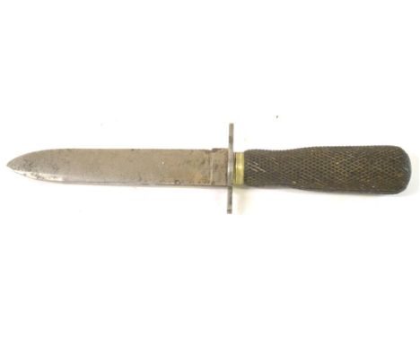 An Army and Navy Small Bowie Knife, the 15cm single edge steel blade stamped ARMY & NAVY CSL, with steel crossguard and finel