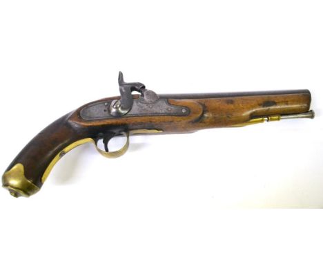 A British 1796 Pattern Heavy Dragoon Pistol, converted to a percussion cap by Blake of Wapping for use on a ship, the 23cm st
