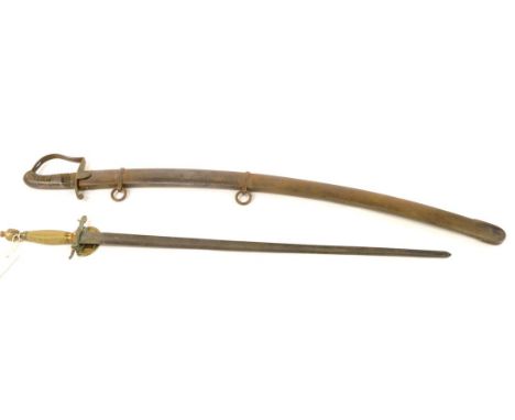 A British 1796 Pattern Light Cavalry Trooper's Sword, the 81cm single edge fullered steel blade with later rounded tip, steel