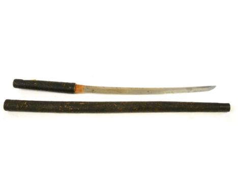 A Japanese Walking Stick Wakizashi, the 43cm single edge steel blade with traces of a hamon, the tang with small indecipherab