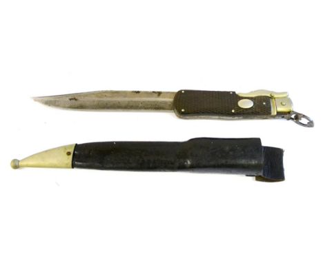 A 19th Century Folding Lock Knife by J E Dittert & Co, Saxony, the 24.5cm clip point steel blade stamped DITTERT'S CELEBRATED