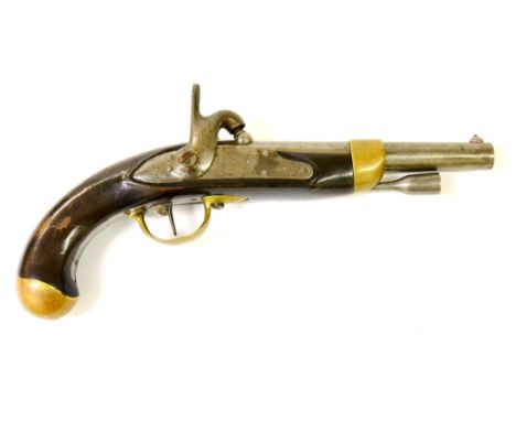 A French 1822 T Bis Pattern Percussion Cavalry Pistol, the 20cm steel barrel with domed nipple foresight, stamped 1331, a loz