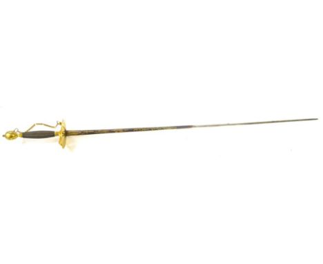 A Late Georgian Small Sword, with 79cm diamond section steel blade half blued , engraved and gilt with martial trophies, the 