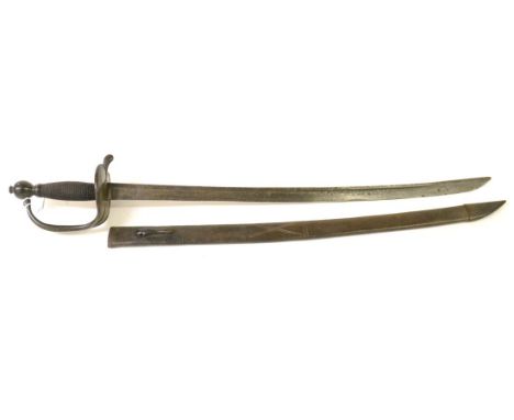 A British 1742 Pattern Sword to the West Riding Militia, the 62.5cm single edge steel blade with a narrow fuller to the back 