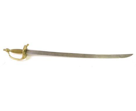 A British 1742 Pattern Sword, the 72.5cm single edge steel blade with a narrow fuller to the back edge on each side, stamped 