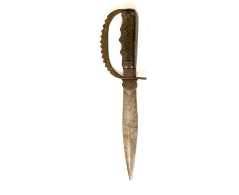 A Second World War Fighting Knife, possibly Italian, the 16.5cm double edge steel leaf shape blade with raised medial ridge a