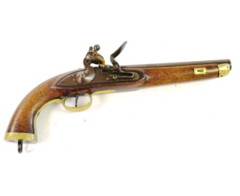 A Late 18th/Early 19th Century Continental Flintlock Service Pistol, the 23cm steel barrel stamped with a crowned B, the roun
