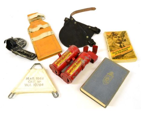 Militaria:- a Second World War mine pendant of folding tent form, one of the white canvas panels stencilled H.& S. 1944 CAT. 