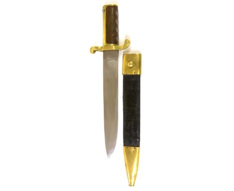 A US Navy Dahlgren Knife-Bayonet, the 29.5cm single edge steel blade with false edge towards the tip, one side of the ricasso