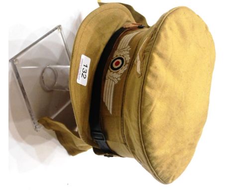 A German Third Reich Luftwaffe EM/NCO's ''Hermann Meyer'' Tropical Visor Cap, in light tan cotton twill, the front with white