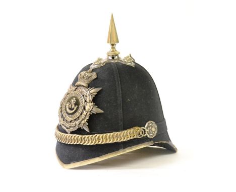 A Victorian Officer's Spiked Dark Green Cloth Helmet to the 3rd Volunteer Battalion The Durham Light Infantry, with silver pl