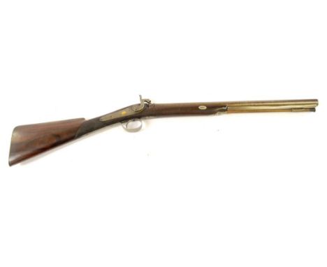 A 19th Century Percussion Cap Single Barrel Sporting Gun for a Boy by E Bond, London, the 40cm browned steel barrel with gold