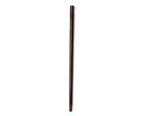 A 19th Century Chinese Rosewood Measuring Stick, of slightly tapering cylindrical form, with white metal pique worked calibra