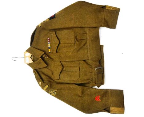 A British Second World War OliveSerge Battleblouse to a Second Lieutenant of The Home Guard, size 3, with cloth embroidered r