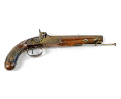 A 19th Century Percussion Cap Officer's Pistol by W Parker, 233 Holborn, London, the 20cm octagonal steel sighted barrel sign