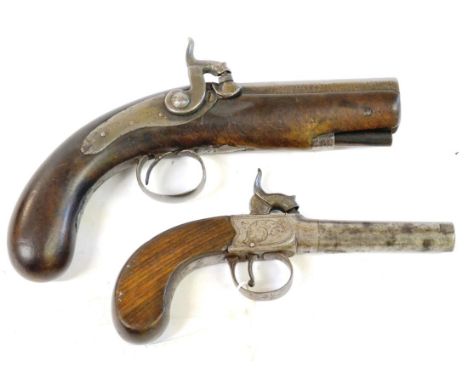 A 19th Century Percussion Cap Overcoat Pistol, the 10cm octagonal steel barrel stamped NENAGH to the top flat, with back acti