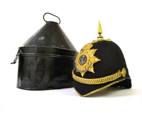 An Officer's Blue Cloth Spiked Helmet to the West Riding Regiment, with fluted brass spike issuing from a cruciform base plat