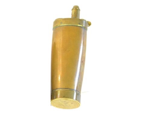 A 19th Century Brass and Copper Combination Pistol Flask by Dixon & Sons, of oval section tapering to a cylinder, the top set