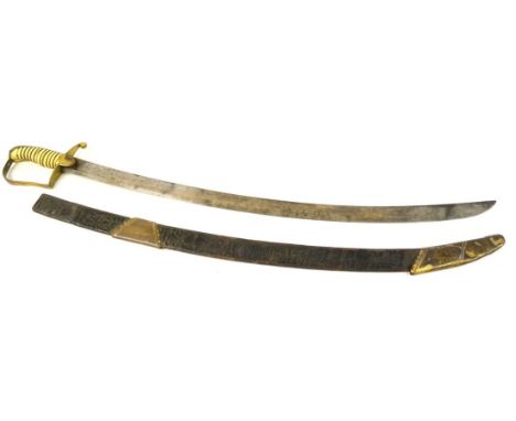 A Georgian Infantry Officer's Sword, the 75cm single edge curved fullered steel blade engraved with the Royal cypher, Coat of