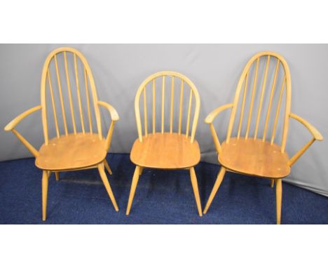 Three Ercol light elm chairs including two carvers&nbsp;