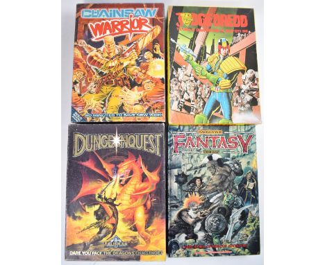 Three Games Workshop adventure board games comprising Dungeon Quest, Chainsaw Warrior and Judge Dredd, all in original boxes 