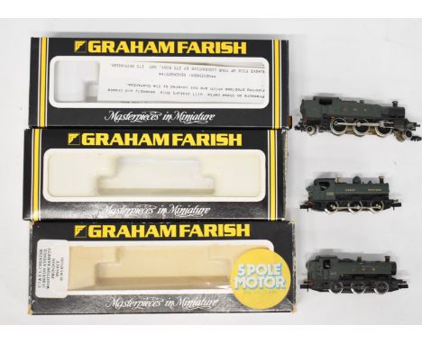 Three Graham Farish GWR N gauge model railway tank locomotives, two pannier and one prairie, all original boxes. 