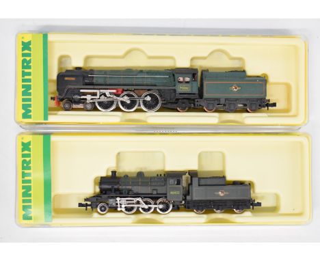 Two Hornby Minitrix N gauge model railway locomotives Britannia and Ivatt, both in original boxes. 