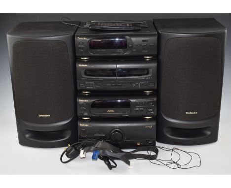 Technics hi-fi system comprising CH505 CD player and tuner, CH404 amplifier and tape deck, with remote control.&nbsp;