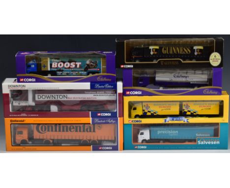 Seven Corgi&nbsp;1:50 and 1:64 scale&nbsp;diecast model lorries to include M.A.N. Curtainside Continental Reifen, 75802, ERF 