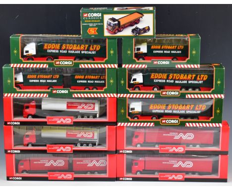 Eleven Corgi 1:64 scale diecast model lorries comprising 6 Eddie Stobart Ltd and 5 Norbert Dentressangle vehicles, all in ori