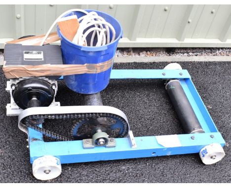 Motorcycle roller starter with mains powered electric motor, vendor's tag attached suggests it will start the largest bikes w