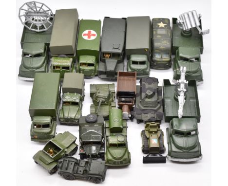 A collection of 18 Dinky and Lone Star diecast metal model military vehicles including Scout Car, Armoured Personnel Carrier,