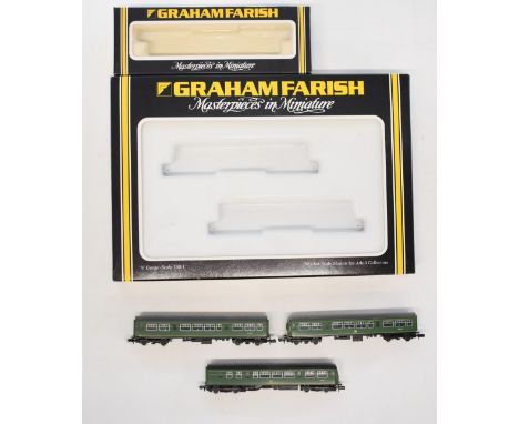 Graham Farish Class 101 DMU N gauge model railway locomotive set together with a further coach, in original boxes. 