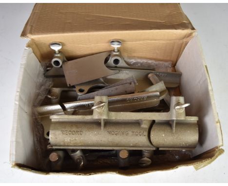 Record 405 woodworking multi plane hollow and round and nosing tools some with cutters, comprising nosing tool, two pairs of 