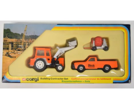 Corgi diecast model Building Contractor Set 2 including Massey Ferguson Tractor, Mazda B1600 Pick-up and cement mixer, in ori