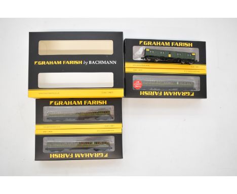 Graham Farish SR N gauge model railway birdcage coach set and Bogie Luggage Van, in original boxes.
