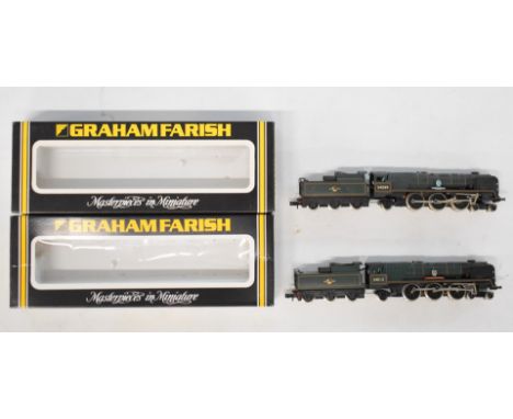 Two Graham Farish Merchant Navy Class N gauge model railway locomotives, both original boxes. 
