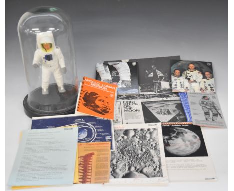 Touchdown on the Moon Gemini Datakit 1 from 1969 and a model of an astronaut under a glass dome, height 41cm