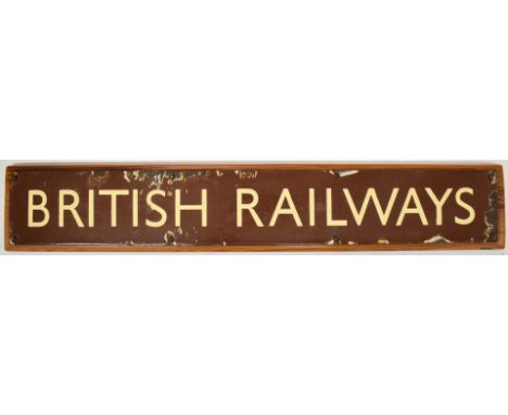 British Railways Western region vintage enamel poster board or similar sign, 10 x 68cm, mounted on wooden board